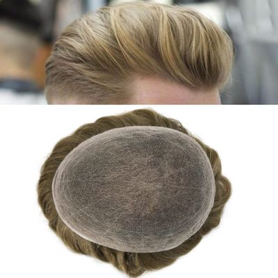 Mens Toupee Wigs Hair System for Men All French Lace Hair Piece Replacement Mens Hair Unit Natural Hairline Toupee for Men (8''X10'', 18 Medium Blonde-120% Med-light to Medium Density)