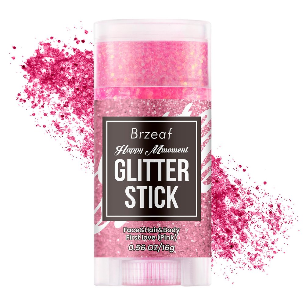 Brzeaf Christmas Pink Glitter Makeup, Not Greasy & Long Lasting, Chunky Glitter for Face/Body/Hair/Eyes/Lip, Singer Concert Music Rave Festival, Glitter Stick Makeup & Face Glitter Gel for Women Men