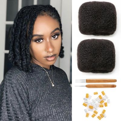 Afro Kinkys Bulk Human Hair for Dreadlock Extensions 8 Inches 30 Gram Natural Black Loc Repair Afro Kinky Braiding Human Hair for Locs (8 Inch 2 Bundles/Package)