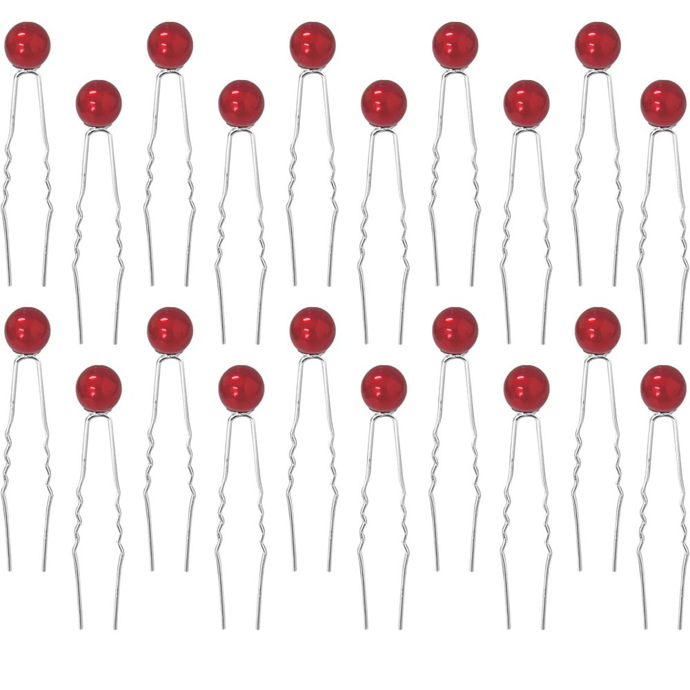 20 Pieces Wedding Pearl Hair Pins U Shape BarretteWedding Vintage Pearl Rhinestone Hair Pins Accessorie for Brides Bridesmaid Women(red)