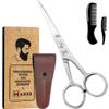 WAJEES Mustache & Beard Scissors for Men  Stainless Steel Grooming Kit with Comb & Travel Case  Sharp Facial Hair Trimming Tool for Mustache, Beard, Nose & Eyebrows view 1