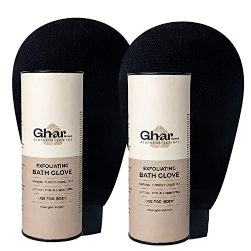 GHAR SOAPS Exfoliating Gloves for Body | Scrub Gloves for Dead Skin (Both Black Glove)