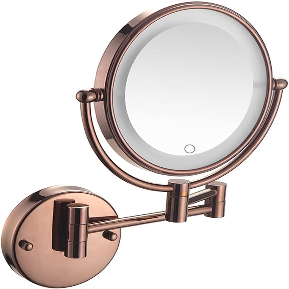 Makeup Mirror with Light, 8" Round Rose Gold Shaving Mirror Wall-Mounted Magnifying Mirror Double Sided Extendable Mirror Premium Vanity Mirror with Touch Switch, USB Charging ( Color : 8in 10x )