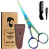 WAJEES Mustache & Beard Scissors for Men  Stainless Steel Grooming Kit with Comb & Travel Case  Sharp Facial Hair Trimming Tool for Mustache, Beard, Nose & Eyebrows view 1