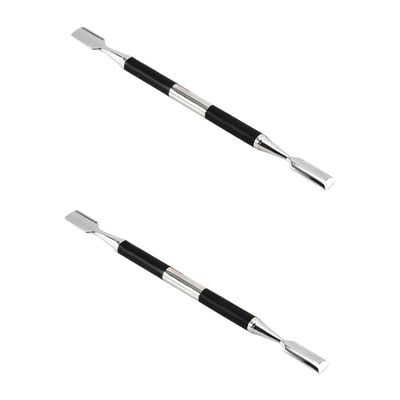 Beavorty 2pcs Stainless Steel Dual- Cuticle Tool Non- Matte Handle for Nail Care Professional Dead Skin Push and Remover for Home and Salon Use Black