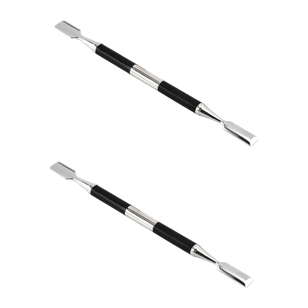 Beavorty 2pcs Stainless Steel Dual- Cuticle Tool Non- Matte Handle for Nail Care Professional Dead Skin Push and Remover for Home and Salon Use Black