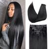 Seamless Clip in Hair Extensions Real Human Hair Straight Remy Human Hair Clip in Extensions for Women, Natural Soft Silk Straight Human Hair PU Thin Weft 8Pcs 120g 20inch #1B Natural Black view 1