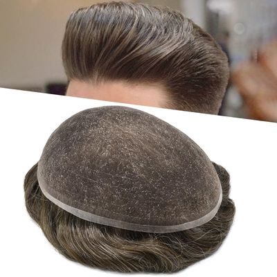 Swiss Full Lace Mens Toupee European Real Human Hair Replacement System for Men Hairpiece Natural Hairline Man Hair Unit Wigs 7''X9'' #440 Medium Brown+40% Gray 100% Light to Medium