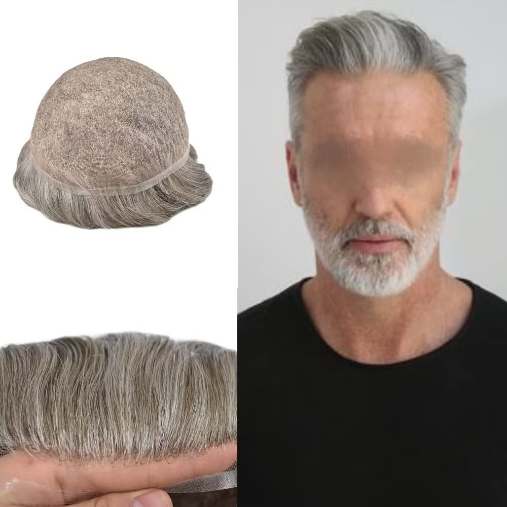 French Lace Mens Toupee Human Hair Piece System for Men Natural Lace Front Hairpiece Medium Light Brown Remy Hair Replacement Wig for Men 8''X10'' #565 80% Light Density
