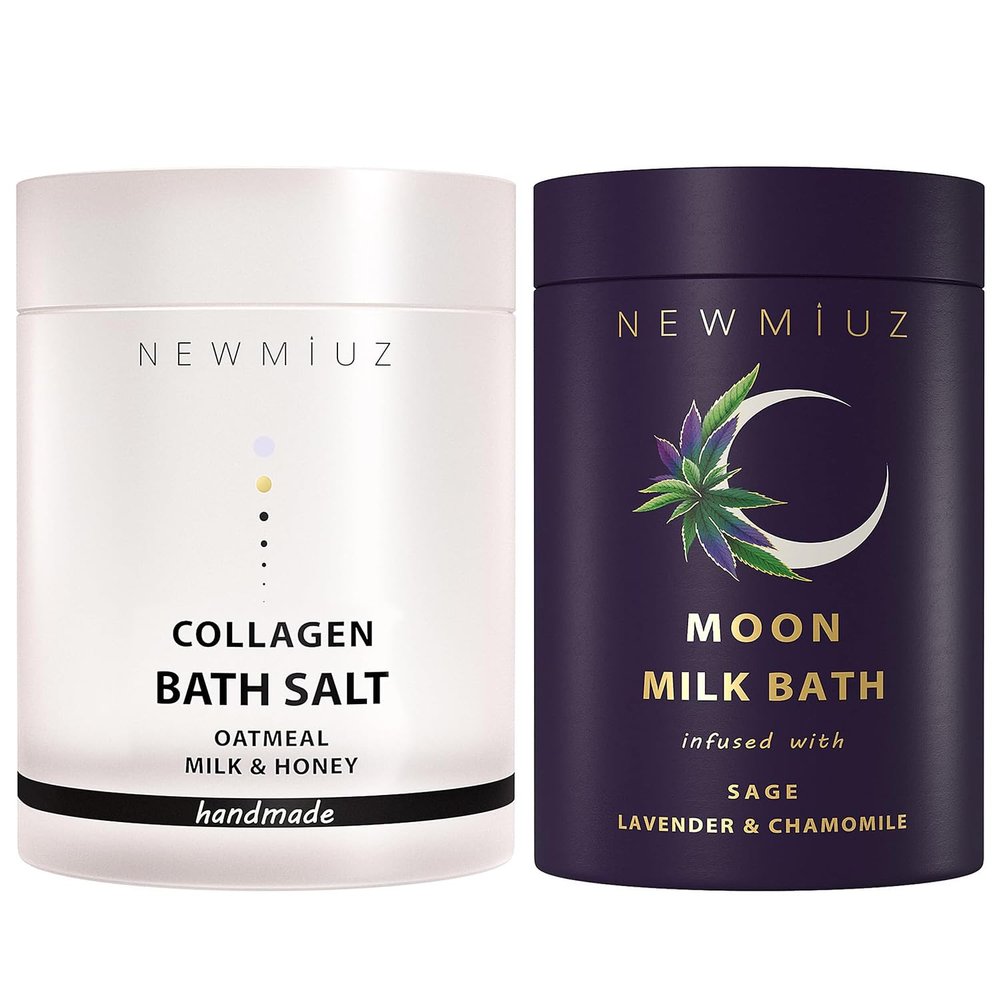 Luxury Spa Bath Salt Gift Set Pack of 2 - Collagen Magnesium Bath Salt - Spiritual Moon Milk Bath Sage Lavender Chamomile Himalyan Salt