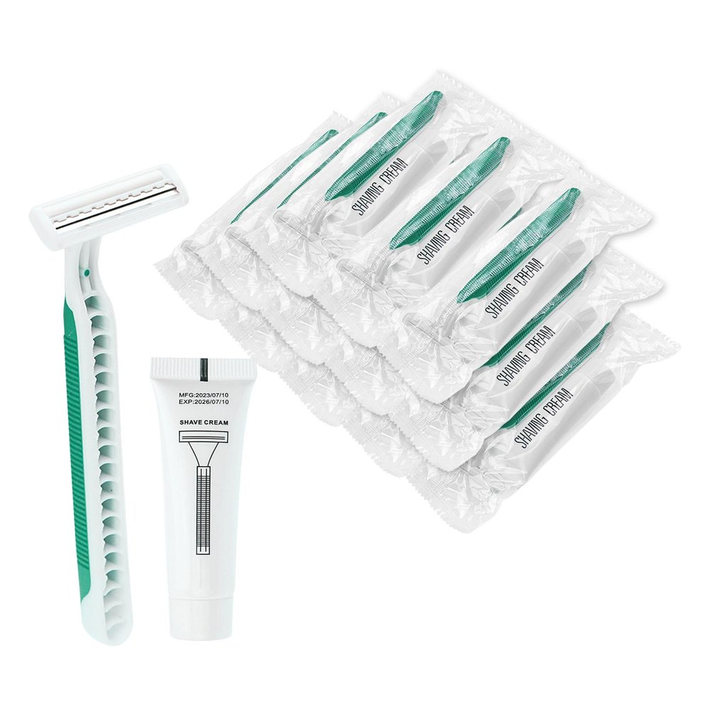 Disposable Razors in Bulk Pack of 30,Green Disposable Shaving Razors Individual Wrapped Twin Blade Bulk Disposable Razors with Clear Cap and 10g Shaving Cream for Homeless,Hotel,Travel,Charity,Shelter
