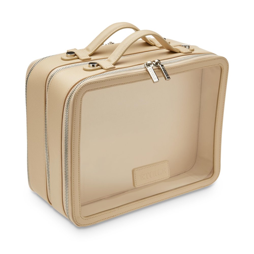 ETOILE - Large Twin Cosmetic Case Beige - Dual Compartment Cosmetic Beauty Organizer & Toiletry Case