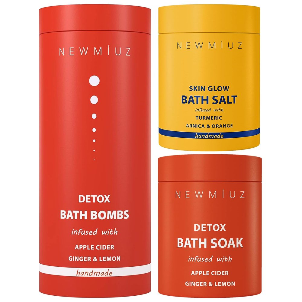 Bath Salt & Fizzing Bath Bombs Gift Set Pack of 3 - Arnica Montana Magnesium Epsom Salt Vitamin C Orange Ginger Lemon Essential Oils