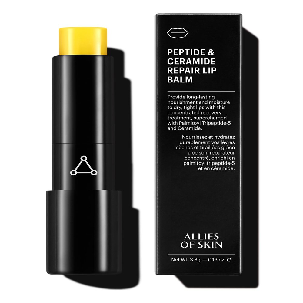 Allies of Skin Peptide & Ceramide Repair Lip Balm with Palmitoyl Tripeptide-5, Ceramide NP, Sea Buckthorn Oil, Avocado and Sunflower Seed Oil, Shea Butter, Vitamin C & E. 3.8g/ 0.13 oz