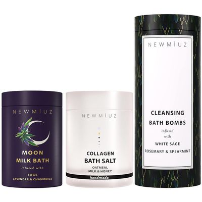 Natural Bath Soak Gift Set Pack of 3 - Milk Bath, Bath Salt & Fizzing Bath Bombs