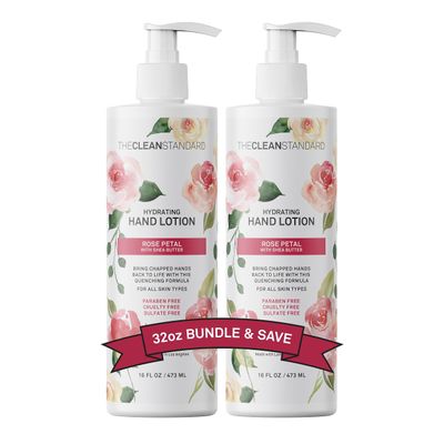 THE CLEAN STANDARD Moisturizing Hand Lotion for Dry Skin and Moisturizer with Shea Butter, Rose Flower Oil | Hydrating Non Greasy Hand Cream Set with Lotion Pump