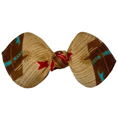 Retro Rockabilly Bandana Knotted Hair Bow on Alligator Clip for Women, Teens, Kids, Unisex - Handmade in USA (Brown, Cowboy Boots)