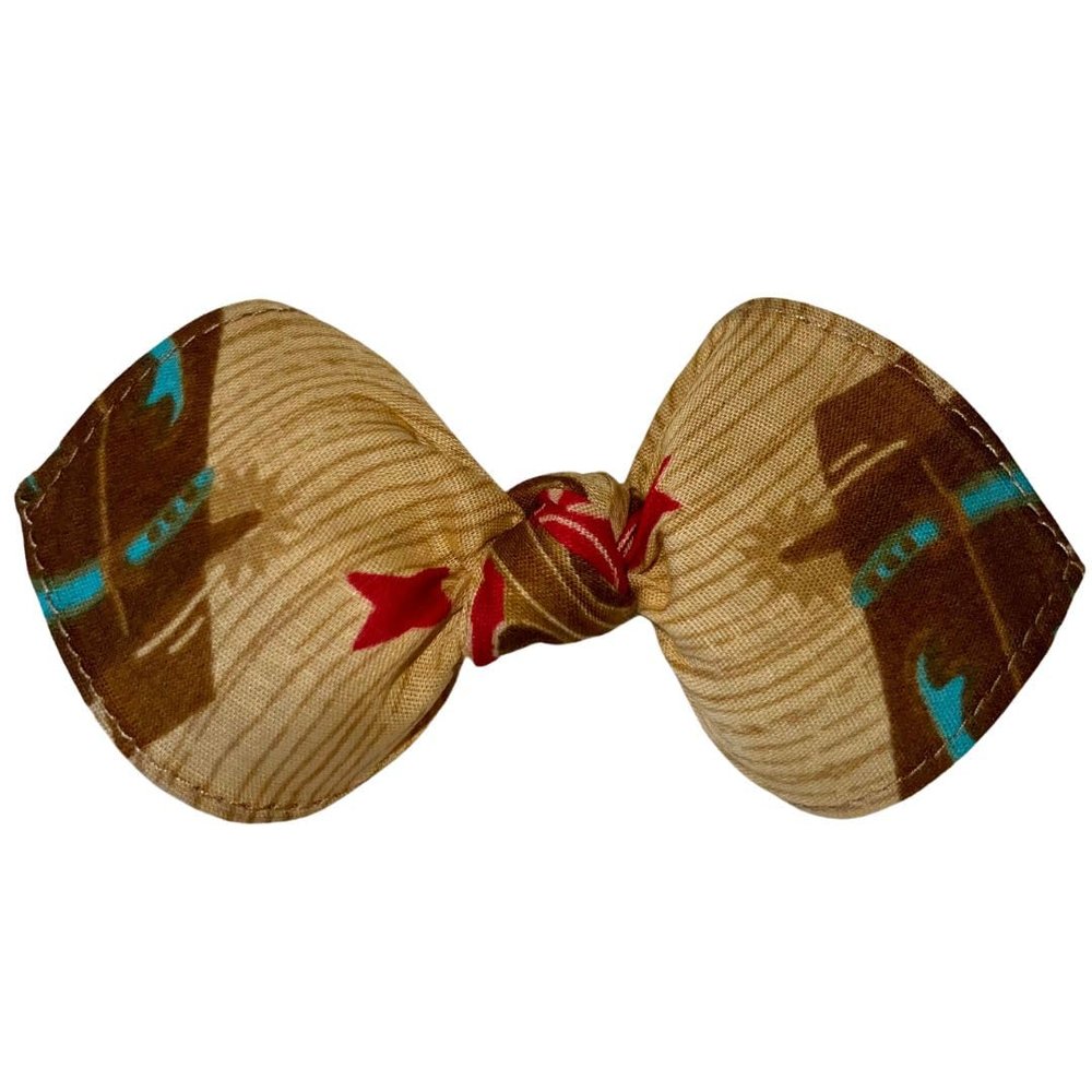 Retro Rockabilly Bandana Knotted Hair Bow on Alligator Clip for Women, Teens, Kids, Unisex - Handmade in USA (Brown, Cowboy Boots)