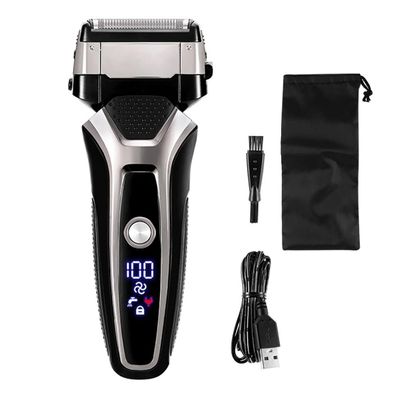 LEONYS Men's Shaver, USB Rechargeable Electric Shaver Stainless Steel Shaving Machine for Men 3D Triple Floating Blade Razor Shaver Barber Electric (Color : Silver with Box)