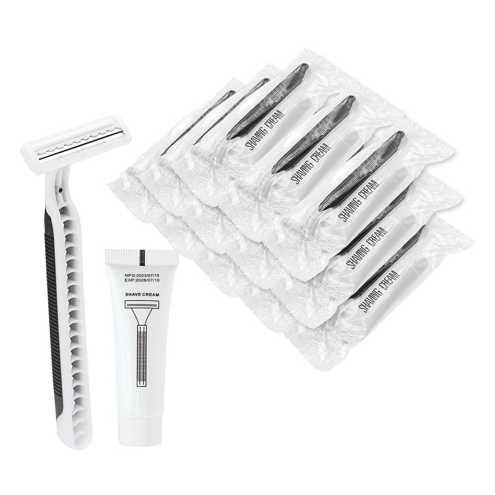 Disposable Razors in Bulk Pack of 30,Black Disposable Shaving Razors Individual Wrapped Twin Blade Bulk Disposable Razors with Clear Cap and 10g Shaving Cream for Homeless,Hotel,Travel,Charity,Shelter