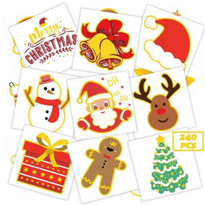 240 Pcs Christmas Temporary Tattoos for Kids, Glitter Individually Wrapped Safety Waterproof Tattoos, Best Choice for Christmas Goody Bag Stuffers, 60 Different Designs Elk Santa Snowman