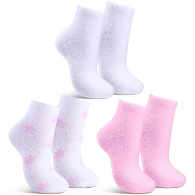 HooLing 3 Pairs Aloe Socks Moisturizing Spa Socks Aloe Vera Infused Fuzzy for Christmas Women Men Repairing Softening Dry Cracked Feet Skins(Pink, White)