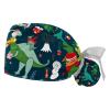 2 Pcs Working Caps with Buttons and Ribbon Tie, Dinosaur Christmas Bouffant Hats Scrub Caps Women Long Hair view 1
