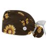 2 Pcs Working Caps with Buttons, Sunflowers Monarch Butterflies Ponytail Bouffant Scrub Cap for Long Hair view 1
