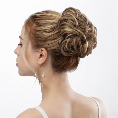 Synthetic Hair Bun Extensions Curly Elastic Hair Scrunchies Hairpieces Black Chignon Updo Pieces For Women