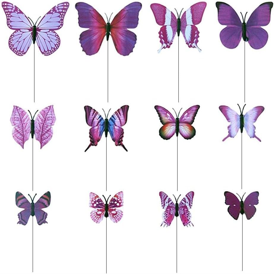 12 Garden Flying Butterfly Stake, Purple Decorative Garden Stakes