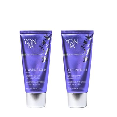 Yonka Elastine Jour & Nuit Set | Anti-Wrinkle Day and Night Creams 2 Pieces | Anti Aging Facial Moisturizer | Soften Fine Lines and Wrinkles with Vitamin C and Elastin Peptides | 2 x 1.70 oz