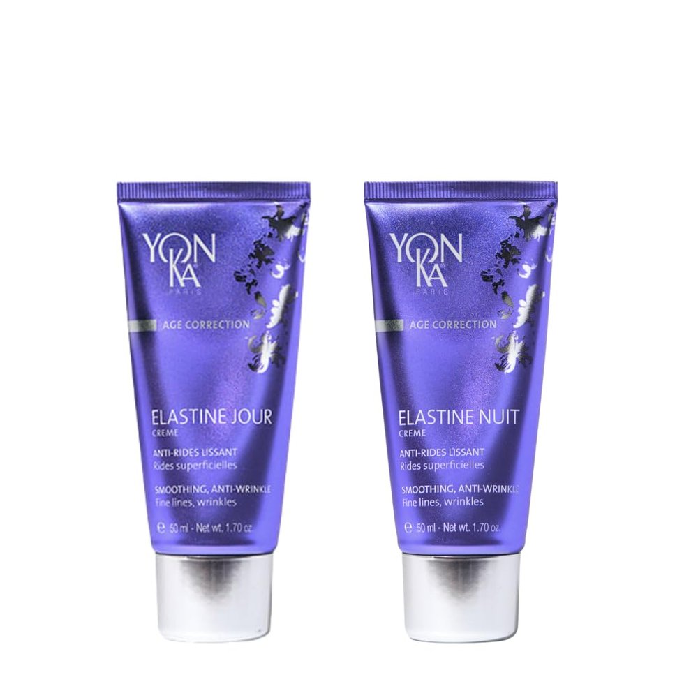 Yonka Elastine Jour & Nuit Set | Anti-Wrinkle Day and Night Creams 2 Pieces | Anti Aging Facial Moisturizer | Soften Fine Lines and Wrinkles with Vitamin C and Elastin Peptides | 2 x 1.70 oz
