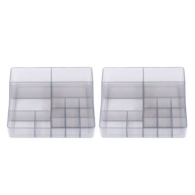 2pcs Makeup Organizer, 15 Compartment Vanity Makeup Organizer Smoothly Corners Small Cosmetic Organizer for Brushes Eyeshadow Palettes
