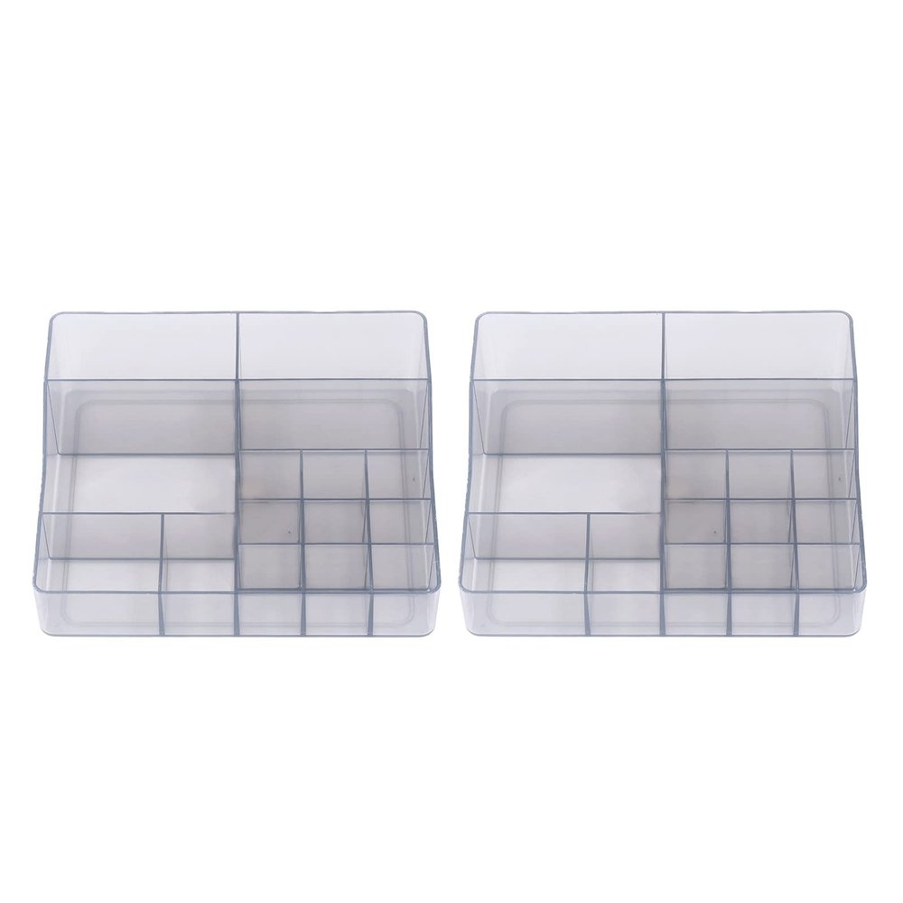 2pcs Makeup Organizer, 15 Compartment Vanity Makeup Organizer Smoothly Corners Small Cosmetic Organizer for Brushes Eyeshadow Palettes