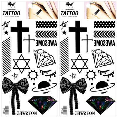 Diamond Cross Stars Waterproof Temporary Tattoos Fake Tattoo For Neck Arm Hands Leg Body Art Sticker Decal Festival Body Paint Adults Men and Women (Pack 2 PCS.)