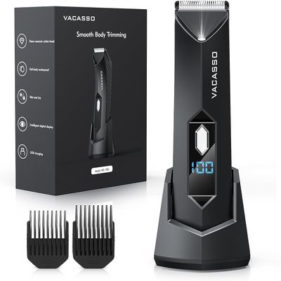 Fidktuve Men's Electric Groin Hair Trimmer with LED Light, USB Rechargeable, Waterproof Body Groomer (Black)