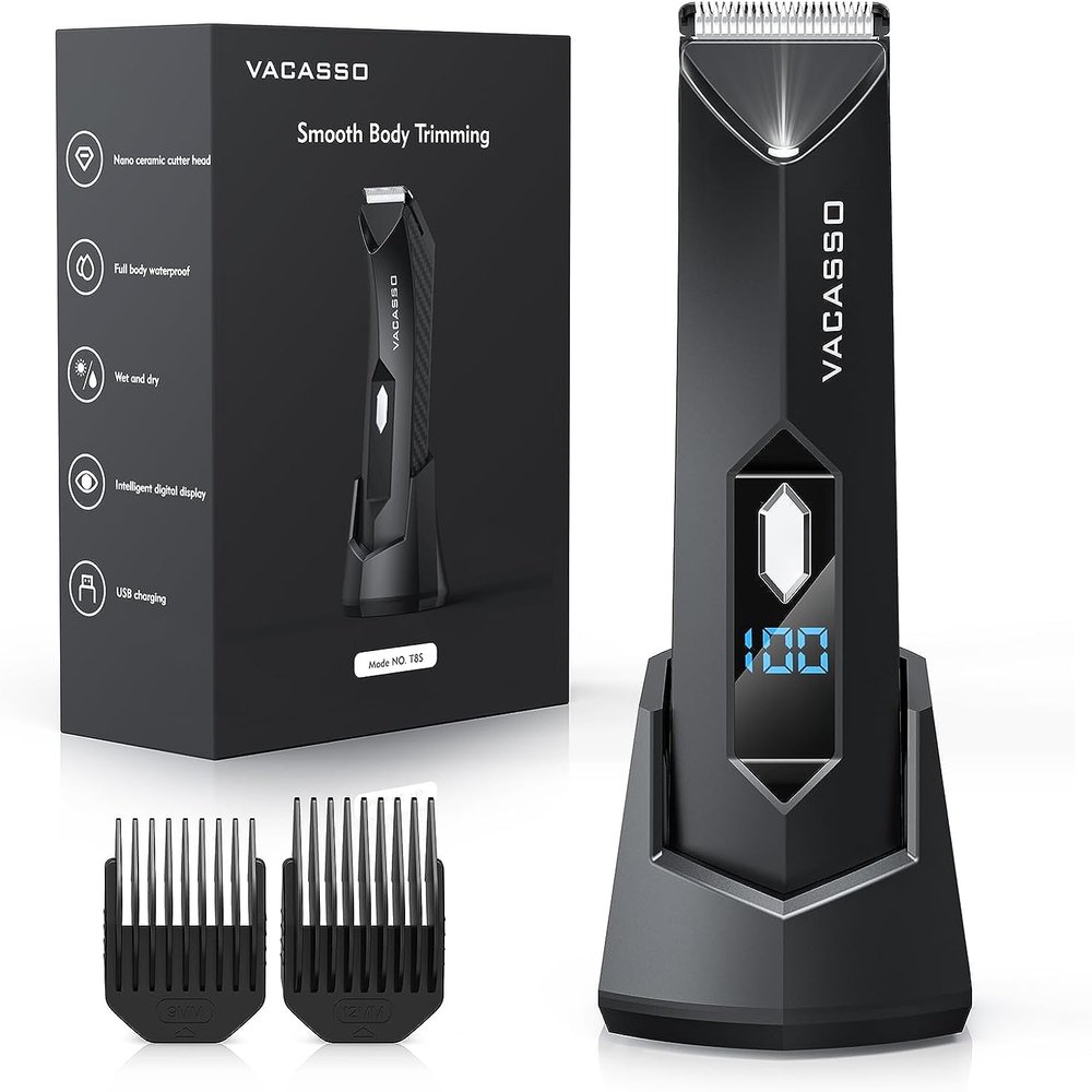 Fidktuve Men's Electric Groin Hair Trimmer with LED Light, USB Rechargeable, Waterproof Body Groomer (Black)