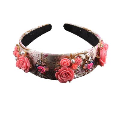 Rfmfkkg Women's Vintage Hair Accessories Handmade Big Flower Headband Rhinestone Hairband Headdress Wedding 1