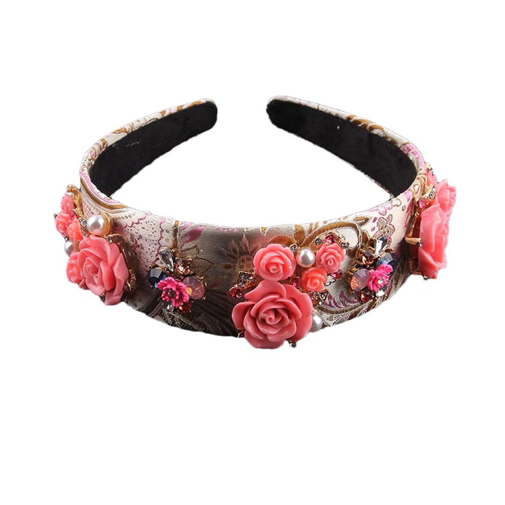 Rfmfkkg Women's Vintage Hair Accessories Handmade Big Flower Headband Rhinestone Hairband Headdress Wedding 1