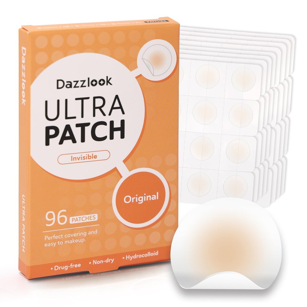 Dazzlook Ultra Pimple Patches - Hydrocolloid Acne Patch for Covering Zits and Blemishes Breakouts Spot Acne Dots Stickers for Face and Skin (96 counts) 2 Sizes Day and Night Use