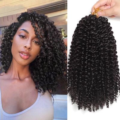 VIOLET Short Crochet Hair For Black Women 8 Bundles Passion Twist Hair 8 Inch Curly Crochet Hair Kinky Crochet Hair Curly Braiding Hair Kids Crochet Hair Gogo Beach Curl Crochet Hair (1B)