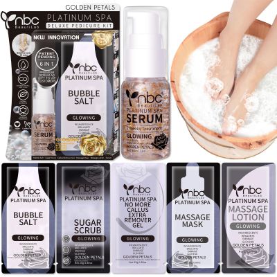 nbc BeautiLab Pedicure Foot Soak Set - Upgraded 6 in 1 Foot Spa, Foot Bath Spa, Pedicure Kit, Foot Soak for Tired & Dry Cracked Feet, Athletes Feet, Bad Odor, Softens Calluses,Golden Petals