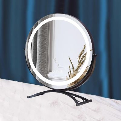 30/40/50cm Large Vanity Makeup Mirror With Lights, 3 Color Lighting Modes | Round Lighted Up Vanity Mirror With Dimming LED Halo,Tabletop Beauty Mirrors Touch Control White/ Black/gold ( Color : Black