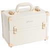 Joligrace Makeup Train Case Large Portable Cosmetic Makeup Storage Box Organizer Lockable with 4 Tray Compartments Retro Champagne Beige Vegan Leather view 1