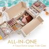 Joligrace Makeup Train Case Large Portable Cosmetic Makeup Storage Box Organizer Lockable with 4 Tray Compartments Retro Champagne Beige Vegan Leather view 3