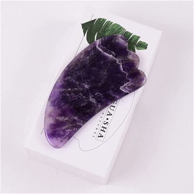 AMHIL Amethyst Rough Stone Amethyst Sawtooth Face Roller & Silicone Caps Gua Sha Care Tool Sets Natural Stone Quartz Massager Anti Wrinkle Cellulite Health (Color : Guasha Tool Set)