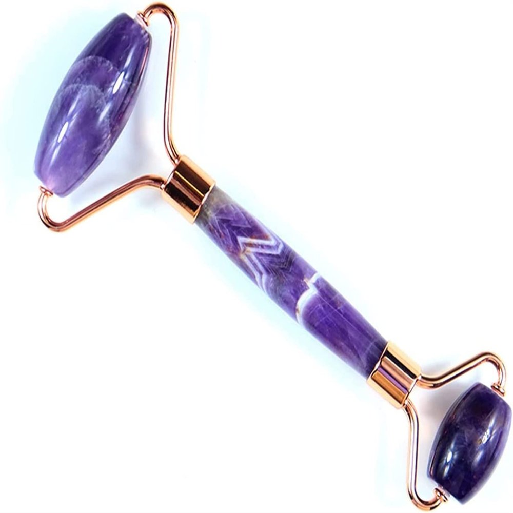 AMHIL Amethyst Rough Stone Face Care Massage Tool Amethyst Roller Gua Sha Massage Set Natural Crystal Jade Massager Facial Body Neck Skin Beauty Detox (Color : 1 Pcs Roller)