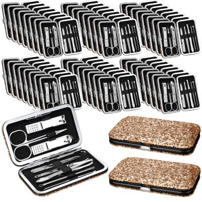 Geosar 50 Set 8 in 1 Travel Manicure Kit Bulk Professional Nail Clippers Pedicure Nail Care Tools Grooming Stainless Steel Set with Portable Travel Case, Gift for Christmas Men Women(Glitter Gold)