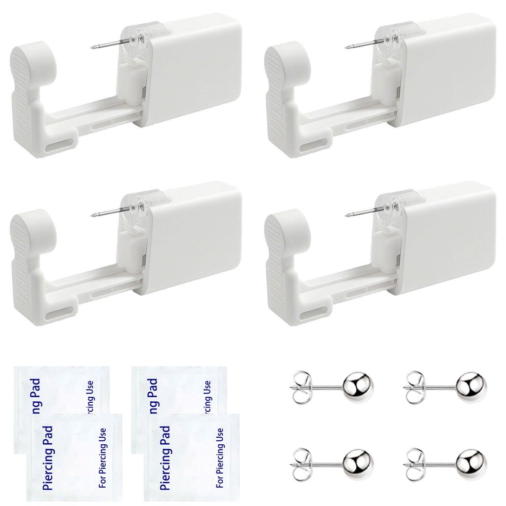 Ear Piercing Kit Disposable Ear Piercing Kit with Multi-sized CZ Earring Studs Easy and Self Ear Piercing Kit for Your Own Use at Home (3mm Silver ball)