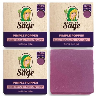 Age of Sage Natural Soap Bar, Handmade Soap Gifts for Teens, Face & Body Skin Care w/ Shea Butter & Sea Salt, Pimple Popper Scent: Apple, Pear, Orange & Light Coconut, 4-Pack